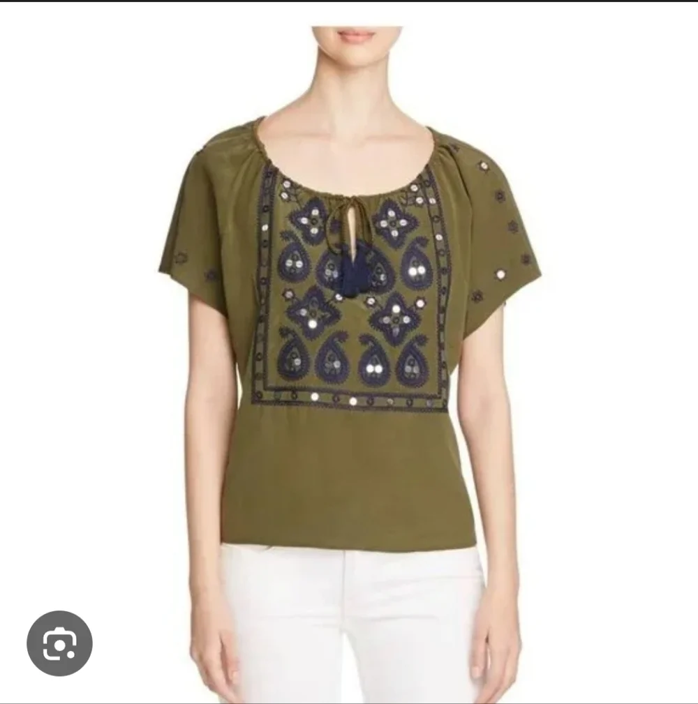 💚 TORY BURCH Silk Top with Sequins and Embroidery Size 2
